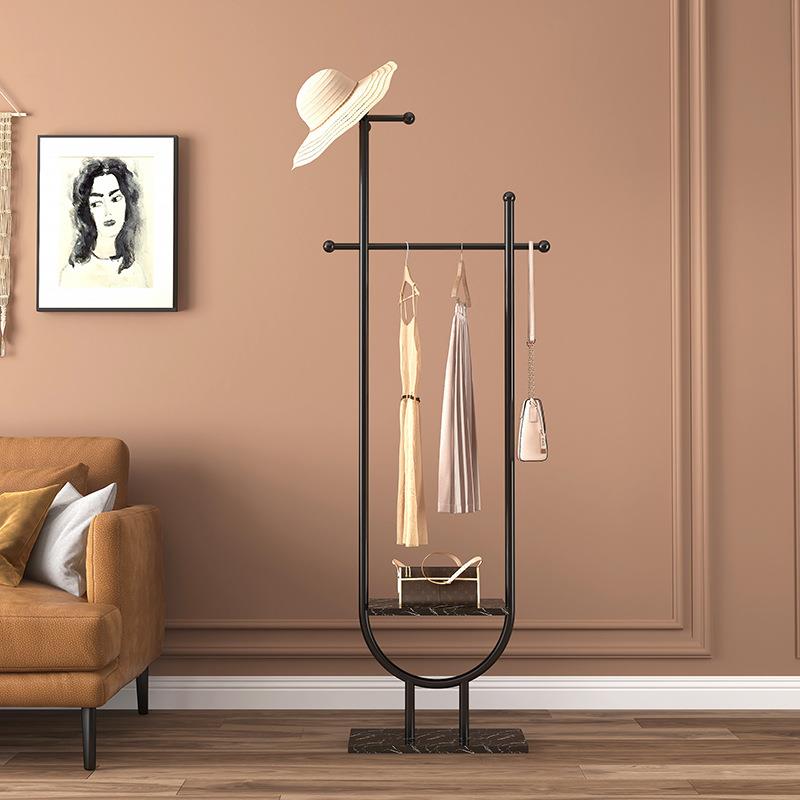 新款铁艺黑色卧室挂衣架大理石轻奢简易落地衣帽架家用玄关衣架子