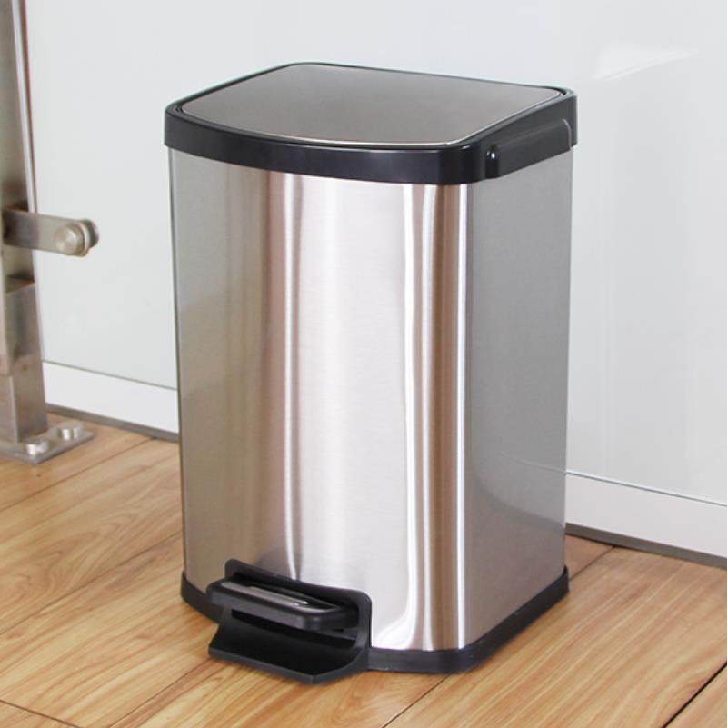 不锈钢方形家用垃圾桶客厅厨房办公室脚踏缓降大容量墙靠垃圾桶5L
