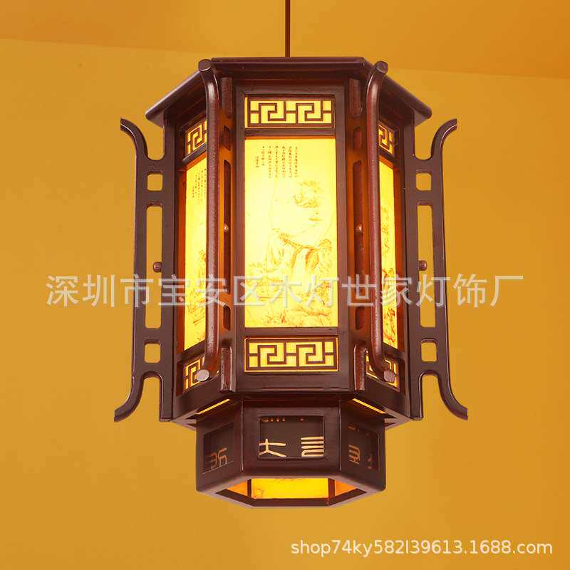 中式仿古实木吊灯餐厅茶楼饭店木艺灯笼古风建筑屋檐走廊户外装饰
