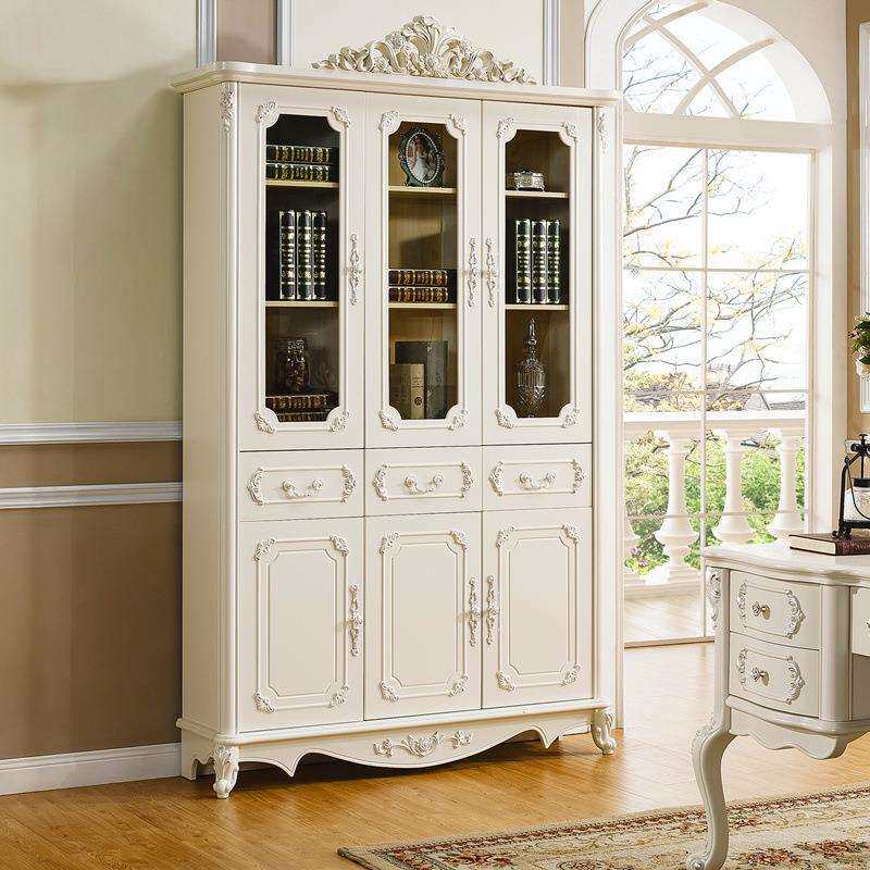 欧式实木书柜带抽书房单个组合柜自由组合储物柜收纳二门三门书橱