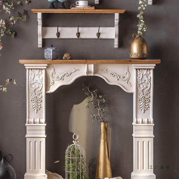 欧式壁炉装饰柜浮雕复古做旧拱形法式假壁炉装饰客厅迷你小壁炉架