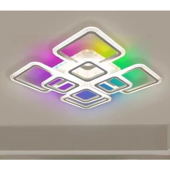 跨境铁艺亚克力吸顶灯氛围RGB七彩卧室灯超亮方形出口灯具
