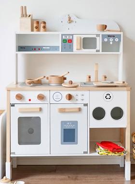 kienvy木质厨房煮饭玩具套装儿童仿真过家家烧菜灶台带菜板厨具