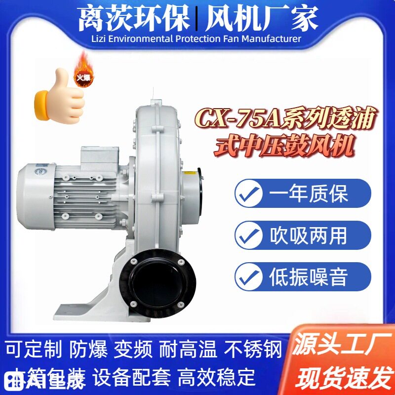焚化炉排风烟气吹吸输送中压鼓风机CX-125A2.2KW离茨透浦式风机