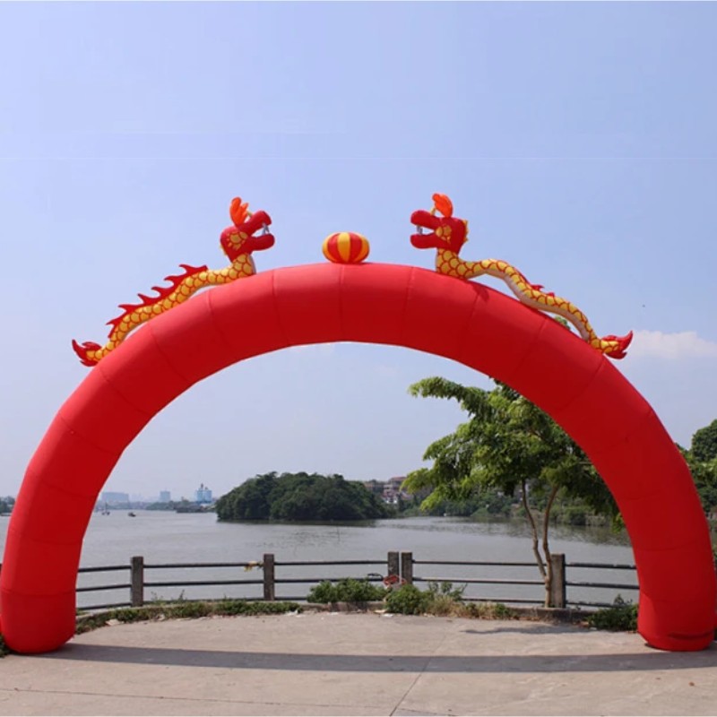充气拱门开业庆典活动布置开张广告婚庆双龙气球气模彩虹门8米10m