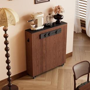 实木窄岛台薄款小户型极窄柜靠墙小尺寸储物柜可移动带轮倒台单柜