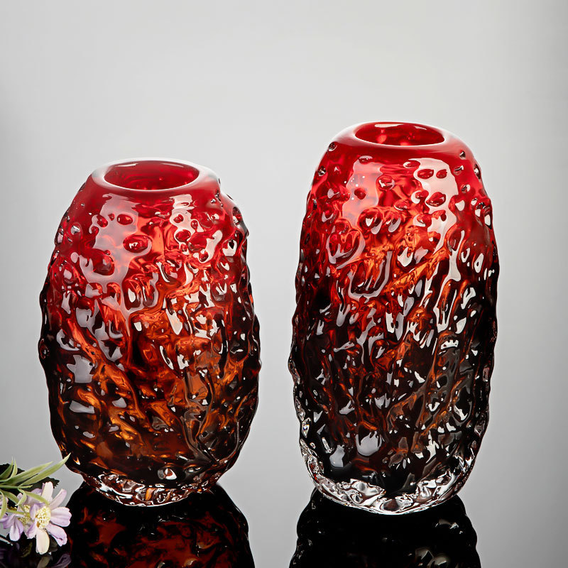 现代轻奢高端手工花瓶冰纹琉璃花器插花餐桌样板间客厅高级感摆件