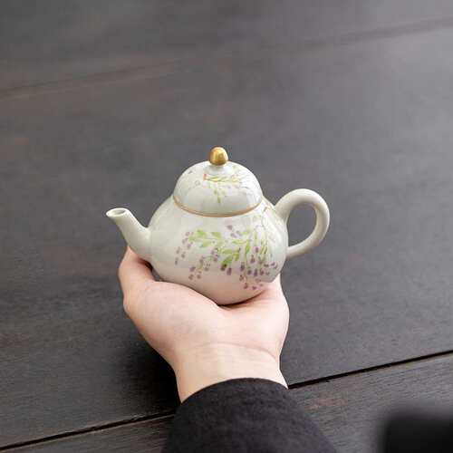 紫藤花手绘小茶壶复古陶瓷日式防烫单人泡茶创意功夫泡茶壶釉下彩