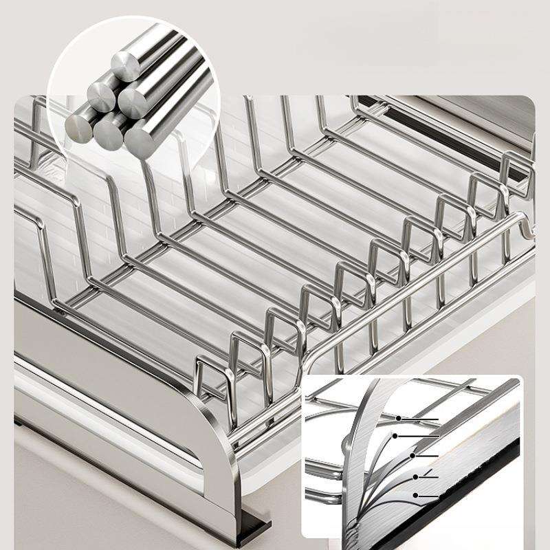 抽拉碗碟架不锈钢碗碟收纳架厨房碗架橱柜内抽屉式碗柜沥水碗伦才