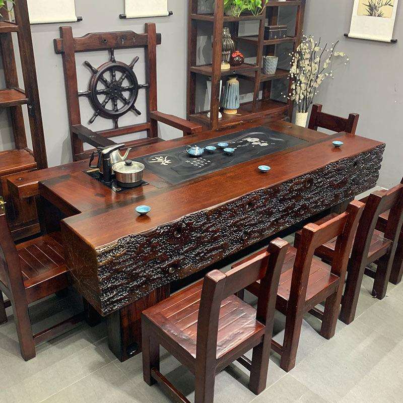 老船木龙骨茶道桌全套实木套装一体办公室喝茶家具功夫大茶台茶艺