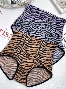 古妃84205 虎纹高腰光滑柔软透气大码宽松舒适提臀性感三角内裤女