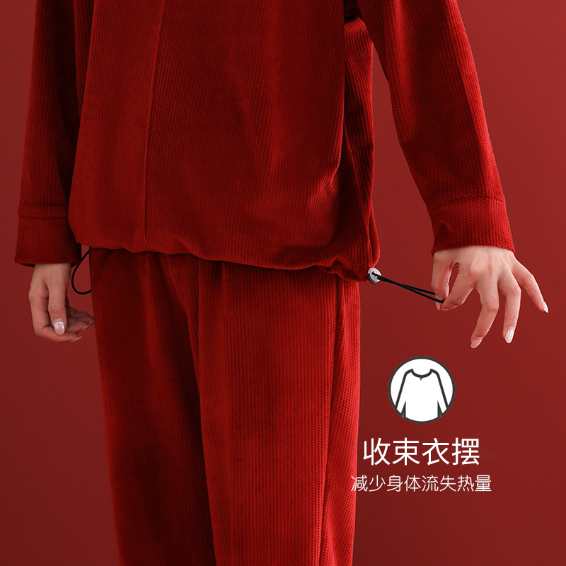 结婚睡衣情侣新婚新娘女秋冬季海岛绒加厚珊瑚绒红色本命年男套装