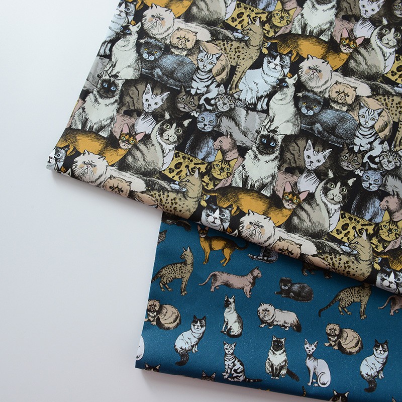 全棉精梳60支平纹布料夏季儿童手工卡通服装面料纯棉猫咪棉布衬衫