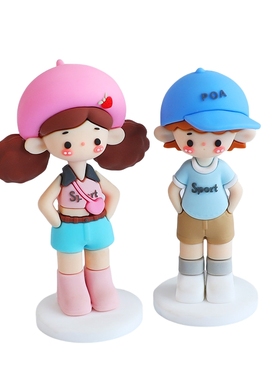 创意卡通嘻哈风人偶小摆件可爱情侣车载桌面办公室装饰品玩偶模型