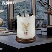玉石笔筒办公室桌面装 实用礼物 饰摆件高档商务礼品定制送领导男士
