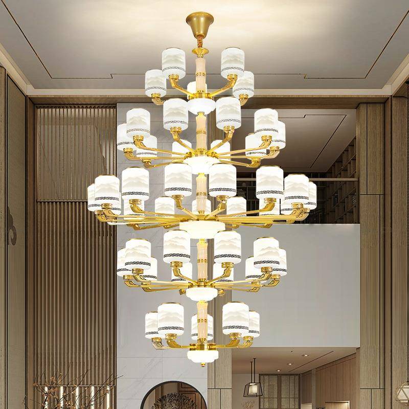 全铜新中式复式楼客厅大吊灯别墅楼中楼梯长灯跃层大堂2024年新款