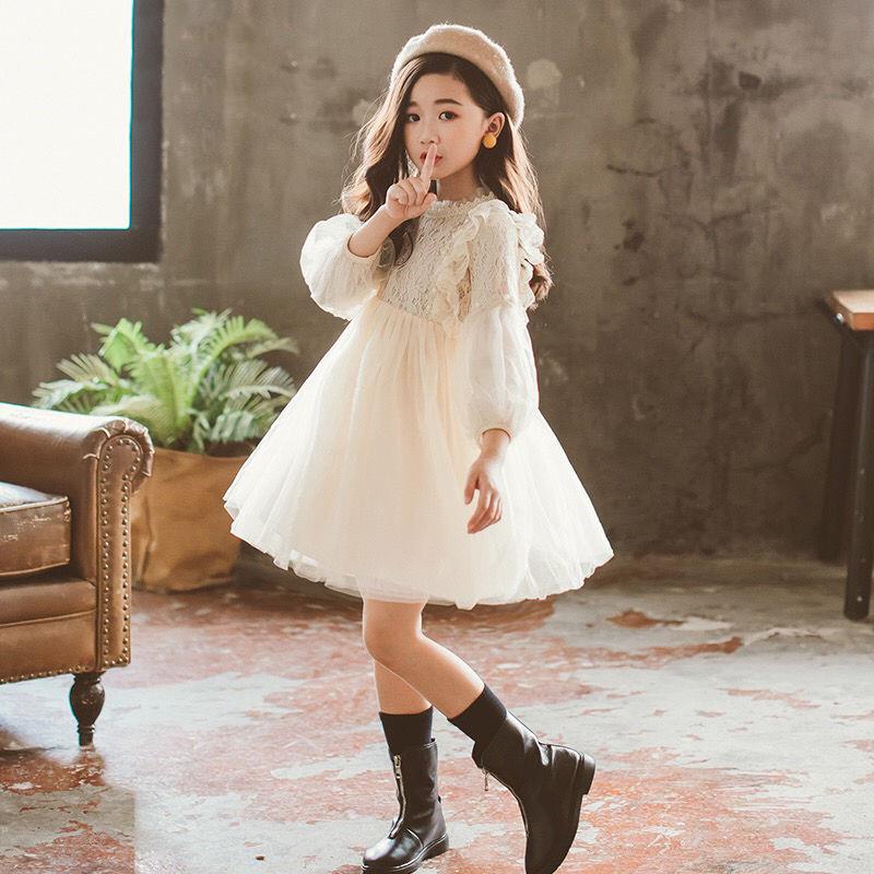 女童连衣裙春秋装2024韩版新款长袖蕾丝公主裙小女孩蓬蓬纱连身裙