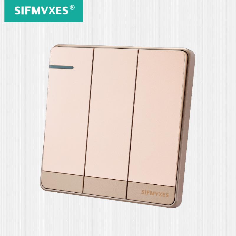 大板无框香槟金大功率开关银点磷铜墙壁开关插座家装三开单控