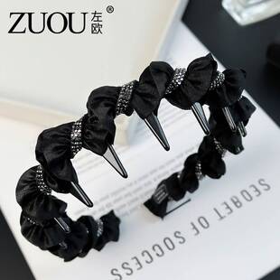 高颅顶镶钻发箍手工串珠防滑头箍 显发量密齿发箍 洋气时尚水晶头