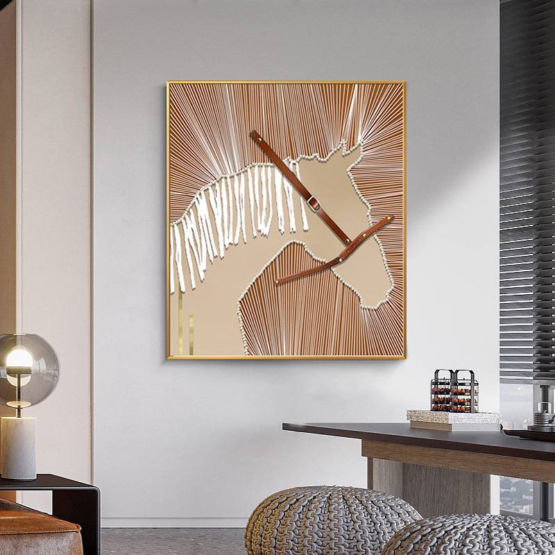 现代轻奢客厅马挂画高端立体皮革玄关装饰画沙发背景墙样板房壁画图片