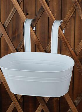 可拆卸双钩挂桶阳台铁皮挂桶椭圆悬挂花盆金属铁艺栏杆围栏栅栏盆