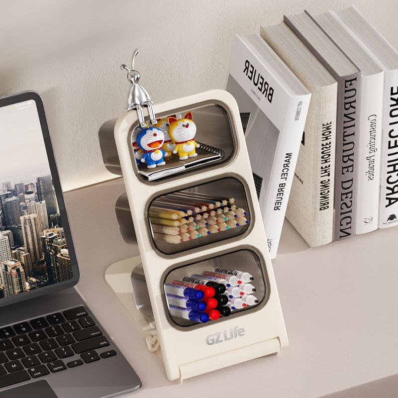 学生桌面收纳盒办公室大容量斜插笔筒多家用分格文具化妆品收纳盒