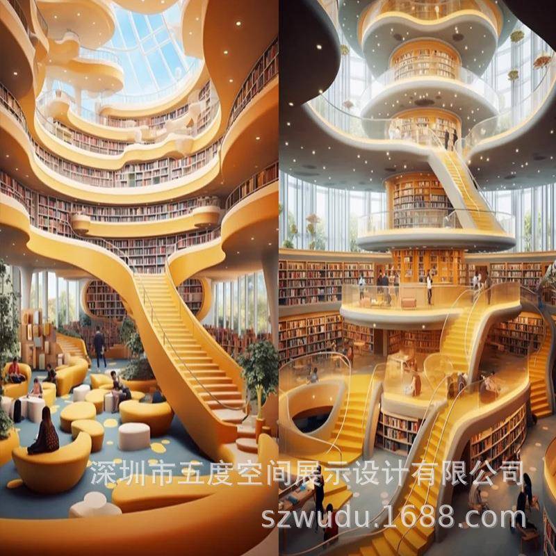 卡通乐园儿童书架幼儿园书柜整面墙游艺城堡展示架创意圆形展示台