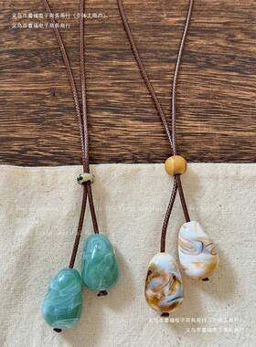 绿色小众森系木质挂脖配饰毛衣链圆珠长款项链复古设计款吊坠绳女