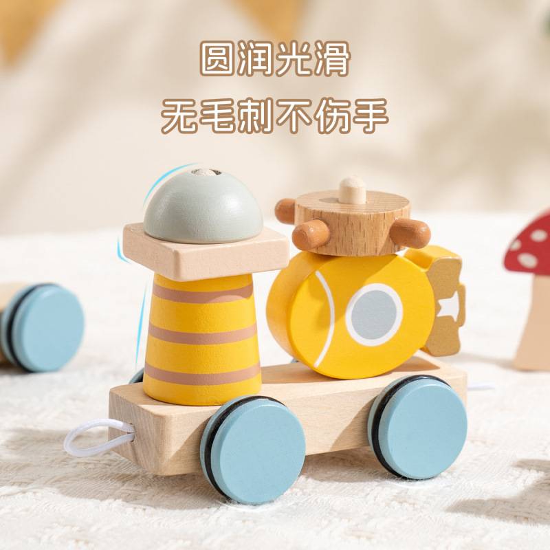 儿童积木小拖车训练幼儿拉拽能力及运动能力早教益智车子木制玩具