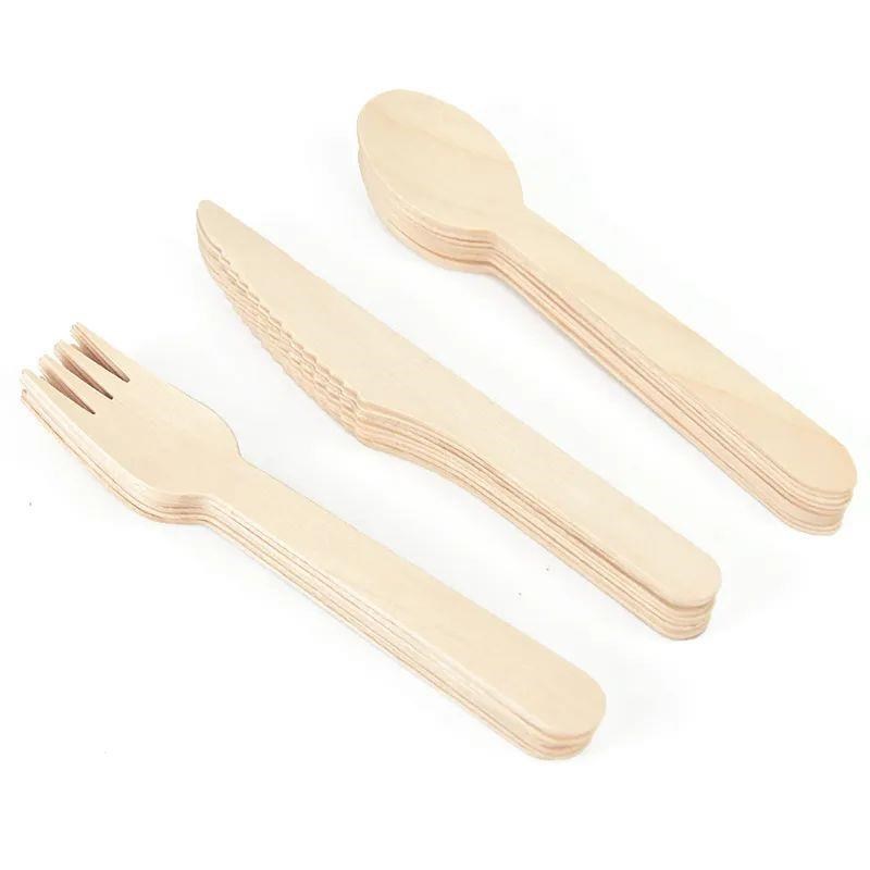 Disposable Wooden Sqpoon Fork Knife Cutlery Set Rustic Weddi