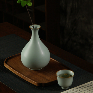 汝窑玉壶春瓶景德镇陶瓷花瓶摆件客厅插花轻奢仿古瓷器礼盒装青瓷