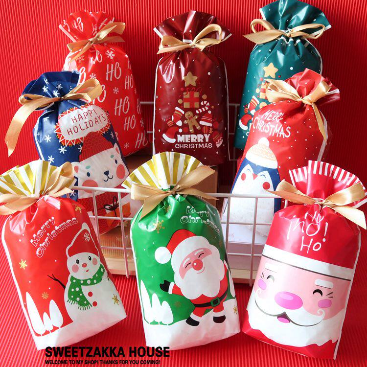 包邮 50个圣诞礼品 圣诞z老人卡通抽绳袋束口袋糖果饼干袋