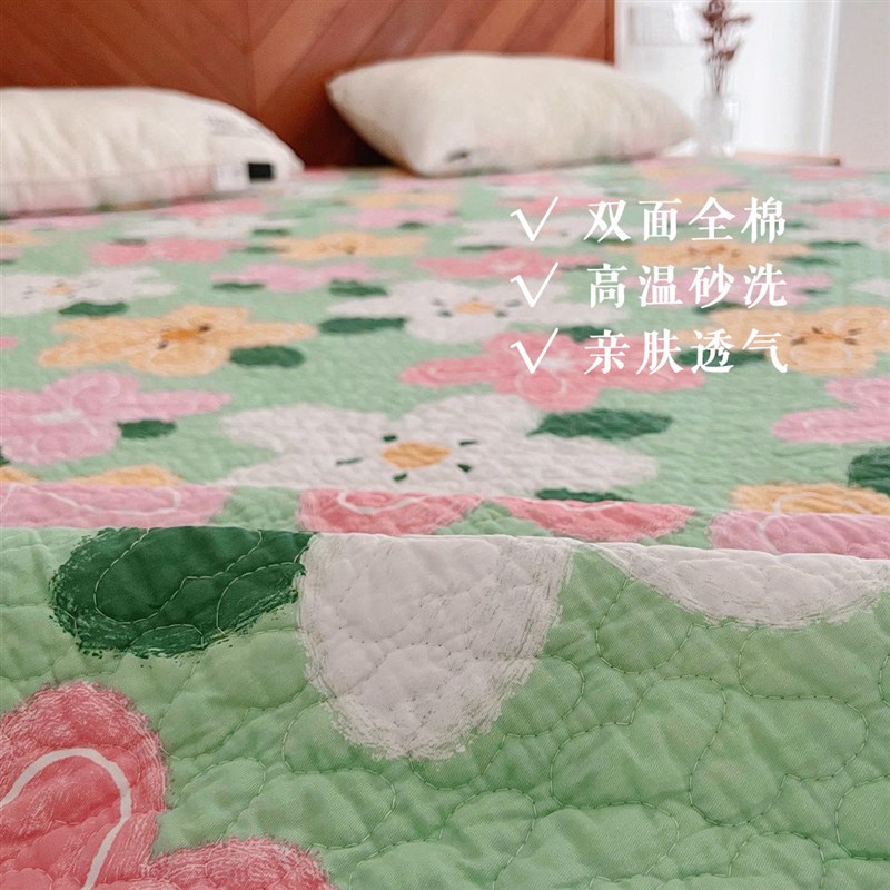 双面用纯棉床盖单件夹棉防滑床单三件套加厚绗缝被子可机洗榻榻米