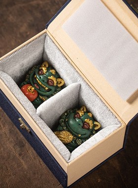 国潮风狮爷好柿发生瑞兽摆件一对创意可爱系家具办公桌面装饰礼品