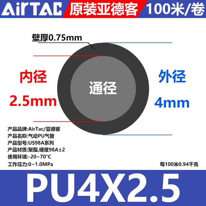 US98A气管聚酯PU气管PU4X2.5/6X4/8X5/J10X6.5/12X8/16X12mm