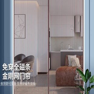 全磁条金刚网防蚊门帘家用免打孔夏季 新款 纱门纱窗磁铁对吸隔断帘