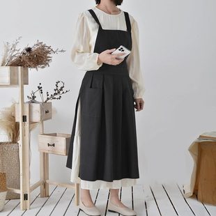 纯色定制加长围裙厨房棉麻美甲甜品店工作服花艺师 全棉防水韩式