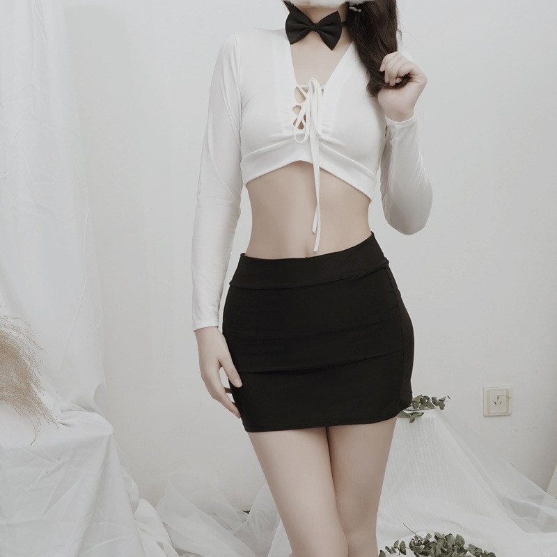 情趣内衣性感秘书套装制服诱惑牛奶丝短裙骚条纹漏胸厂家直销