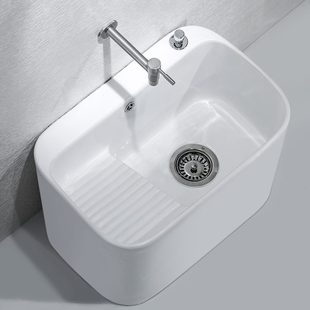 匠阳台洗拖把池家用卫生间大号洗衣池一体陶瓷拖布池带搓衣板 元