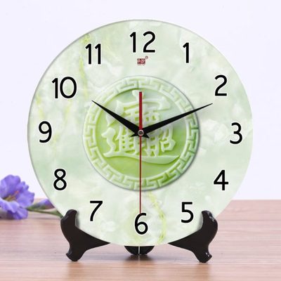 客厅挂钟仿新中式坐钟钟表静音雕效台式果座钟玉创意时钟承沁陶瓷