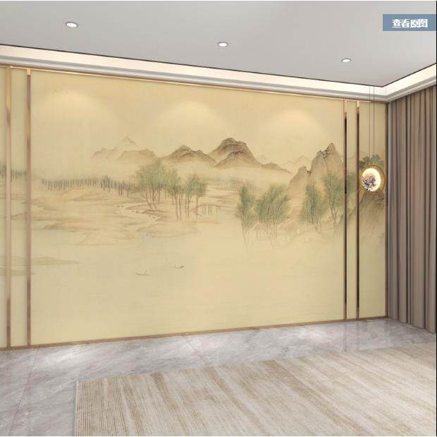 新中式暖色电视背景墙纸壁纸客厅古典山水墙布卧室装饰影视墙壁布