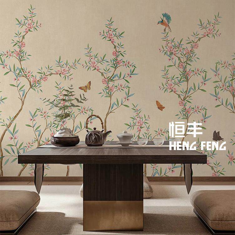 艺术花鸟壁纸中式客厅电视背景墙无纺布墙布客厅卧室床头背景墙纸