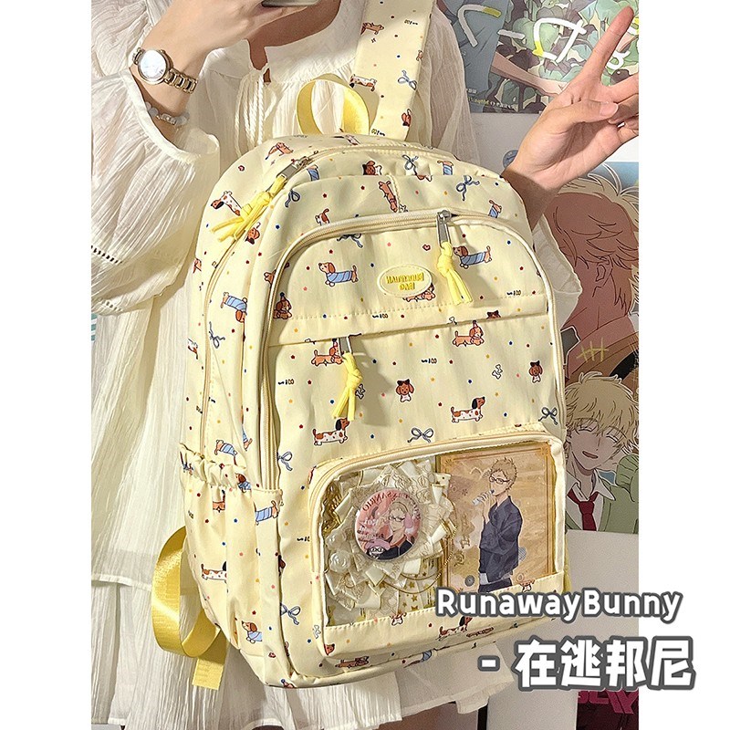 初中高中学e生大容量书包涂鸦百搭小食量透明扎谷吧唧双肩痛包可