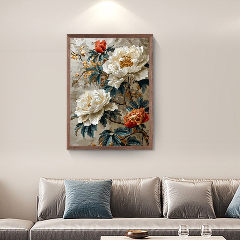 diy数字油画白牡丹立体感肌理感数字油画装饰画风景花卉印象图片