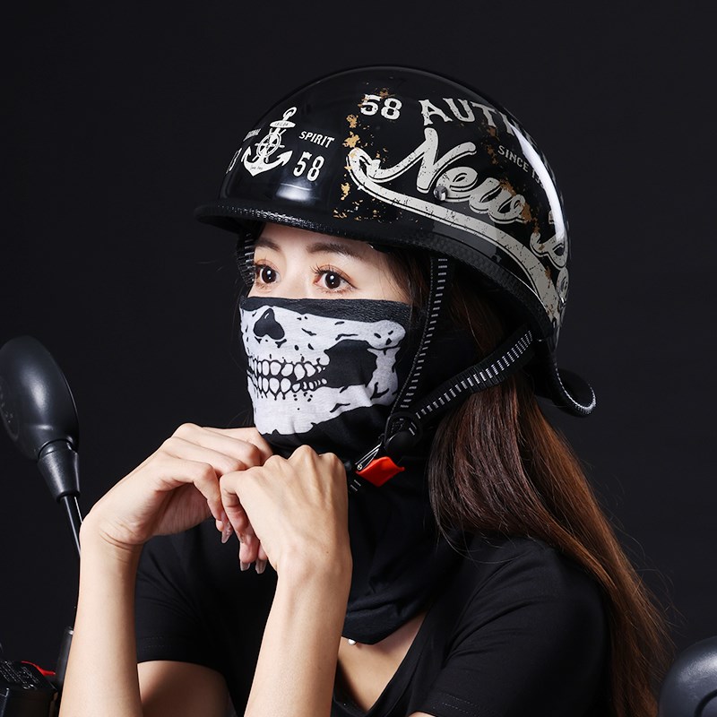 摩托车头盔男复古巡航春秋半盔男士机车四季通用3C踏板车翘盔瓢盔