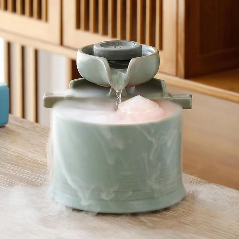 禾潼陶瓷水循环桌面流水办公桌装饰中式流水器客厅雾化加湿器