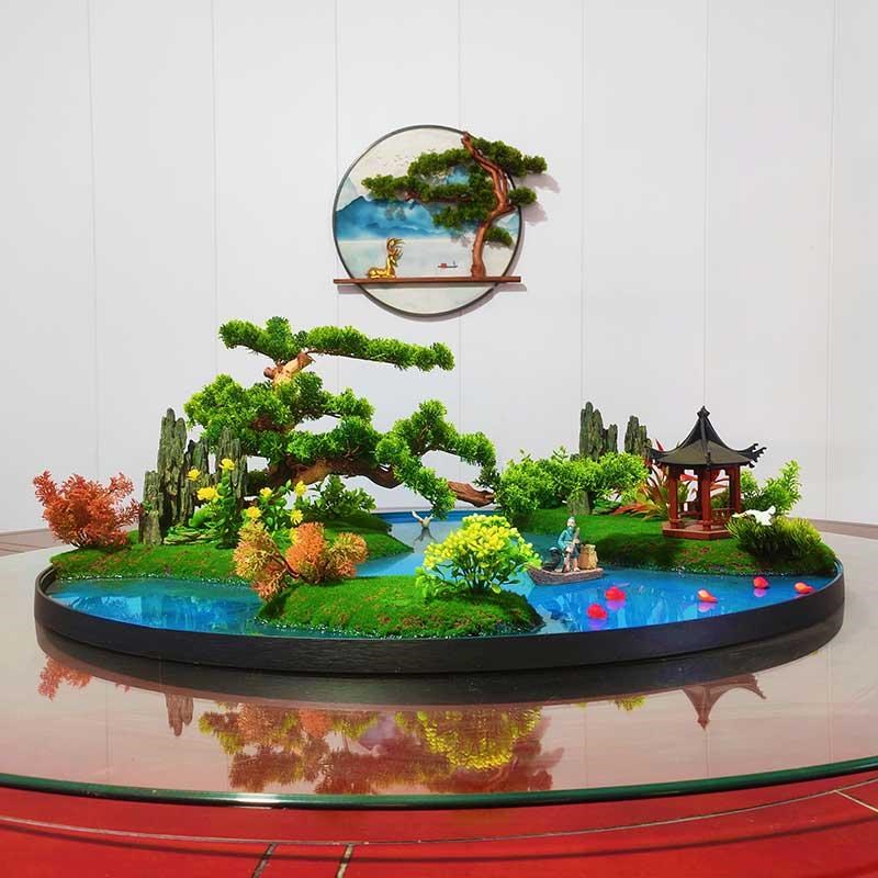 大圆桌中间转盘餐桌花摆花高端现代餐桌上的假花沙盘盆景