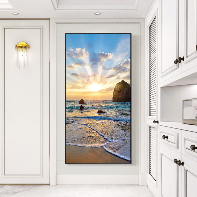 玄关装饰画竖走廊过道挂画现代壁画客厅入户墙画大海风景画,家居饰品,现代装饰画,淘宝优惠券,粉丝福利购,淘宝优惠卷