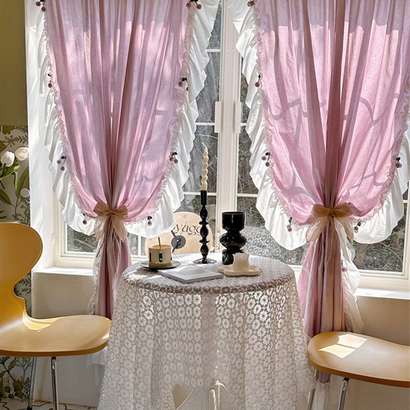 法式韩式荷叶边香芋古色儿童房卧室窗帘半遮光甜美公风帘,居家布艺,定制窗帘,淘宝优惠券,粉丝福利购,淘宝优惠卷