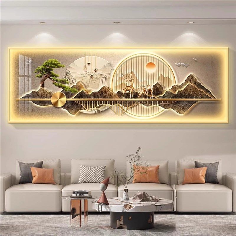 包安装带灯客厅沙发背景墙壁画新款高档大气装饰画横幅壁灯画,家居饰品,氛围画/灯画,淘宝优惠券,粉丝福利购,淘宝优惠卷